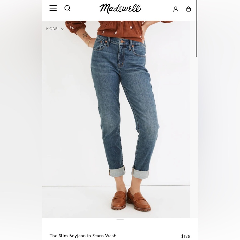 Madewell The Slim Boyjean in Fearn Wash Size 27